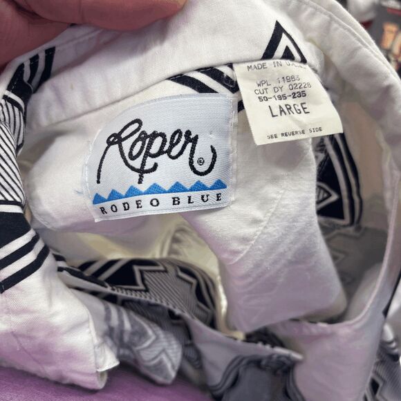 Vintage Roper Rodeo Blue Womens Size Large Black White Aztec Southwestern Shirt - Picture 5 of 6